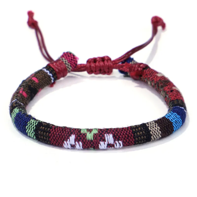 Men's and women's ethnic style colorful cotton rope flower pattern bracelet
