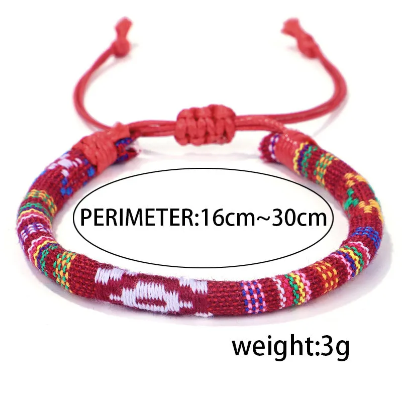 Men's and women's ethnic style colorful cotton rope flower pattern bracelet