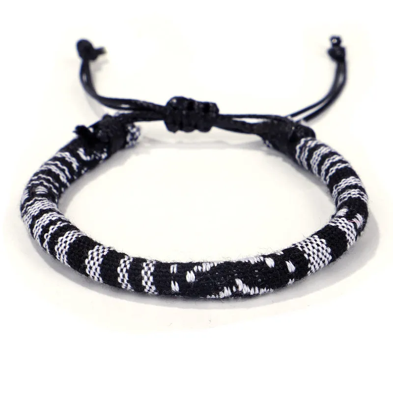 Men's and women's ethnic style colorful cotton rope flower pattern bracelet