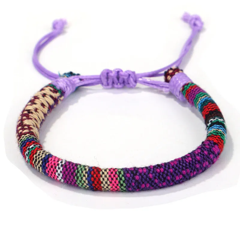 Men's and women's ethnic style colorful cotton rope flower pattern bracelet