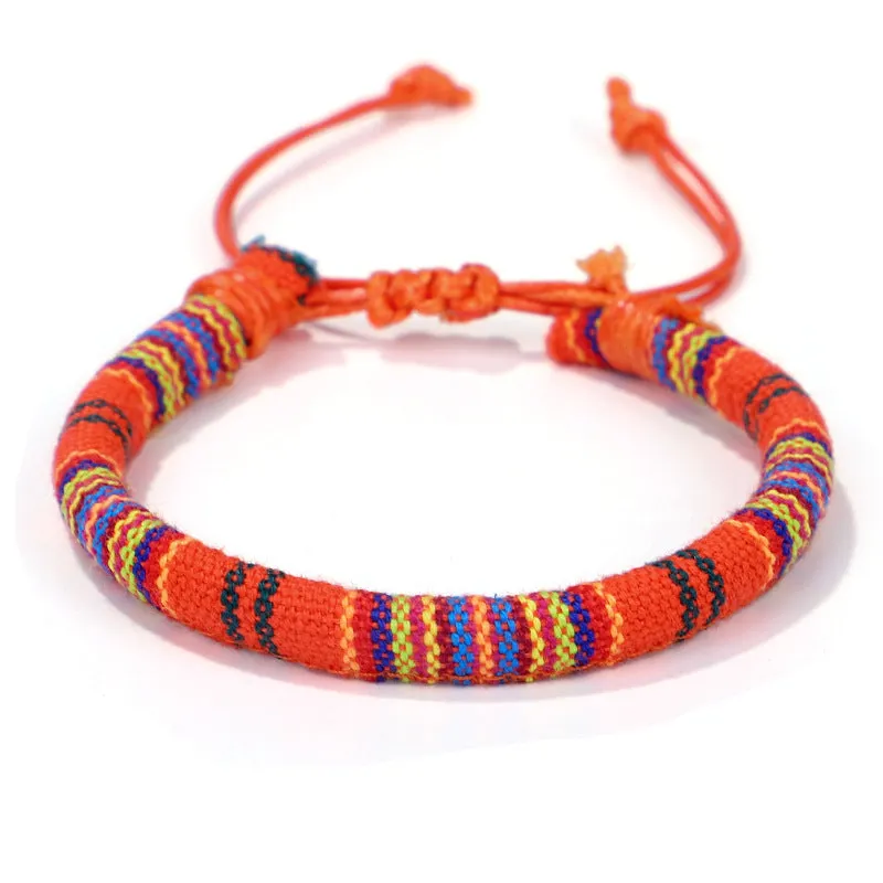 Men's and women's ethnic style colorful cotton rope flower pattern bracelet