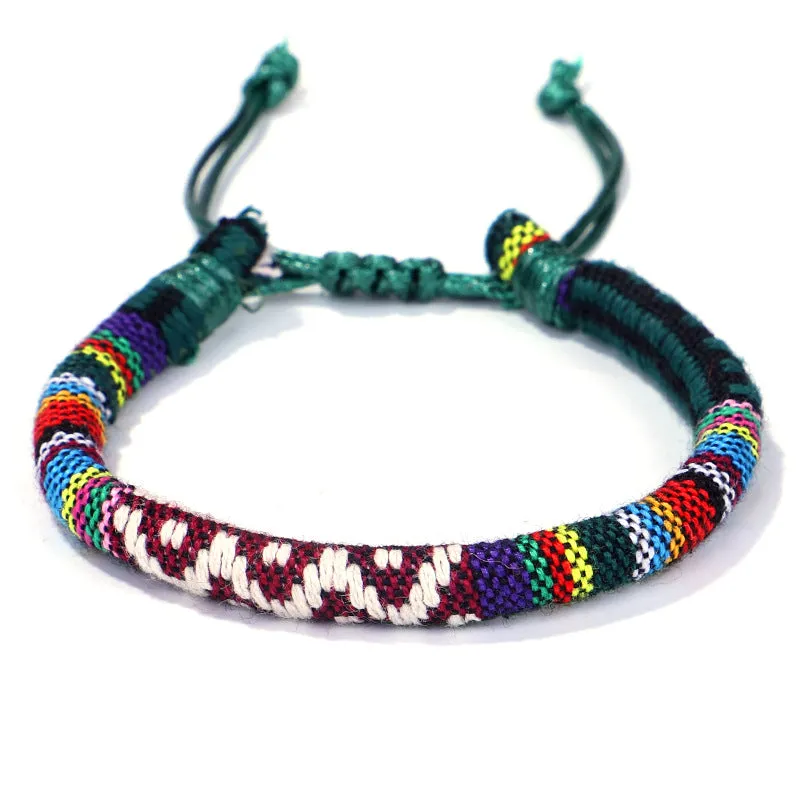 Men's and women's ethnic style colorful cotton rope flower pattern bracelet