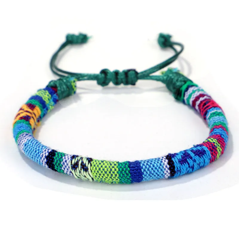 Men's and women's ethnic style colorful cotton rope flower pattern bracelet