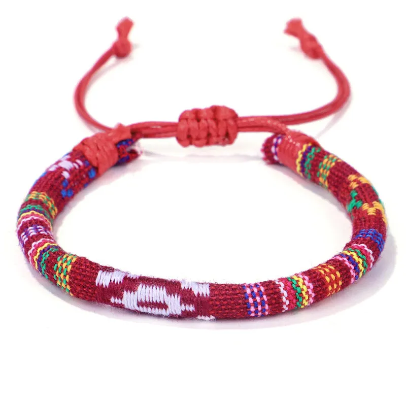 Men's and women's ethnic style colorful cotton rope flower pattern bracelet