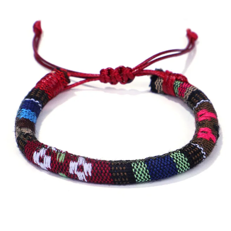 Men's and women's ethnic style colorful cotton rope flower pattern bracelet