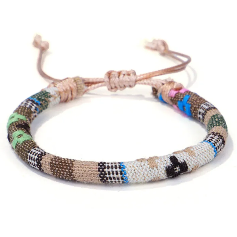 Men's and women's ethnic style colorful cotton rope flower pattern bracelet