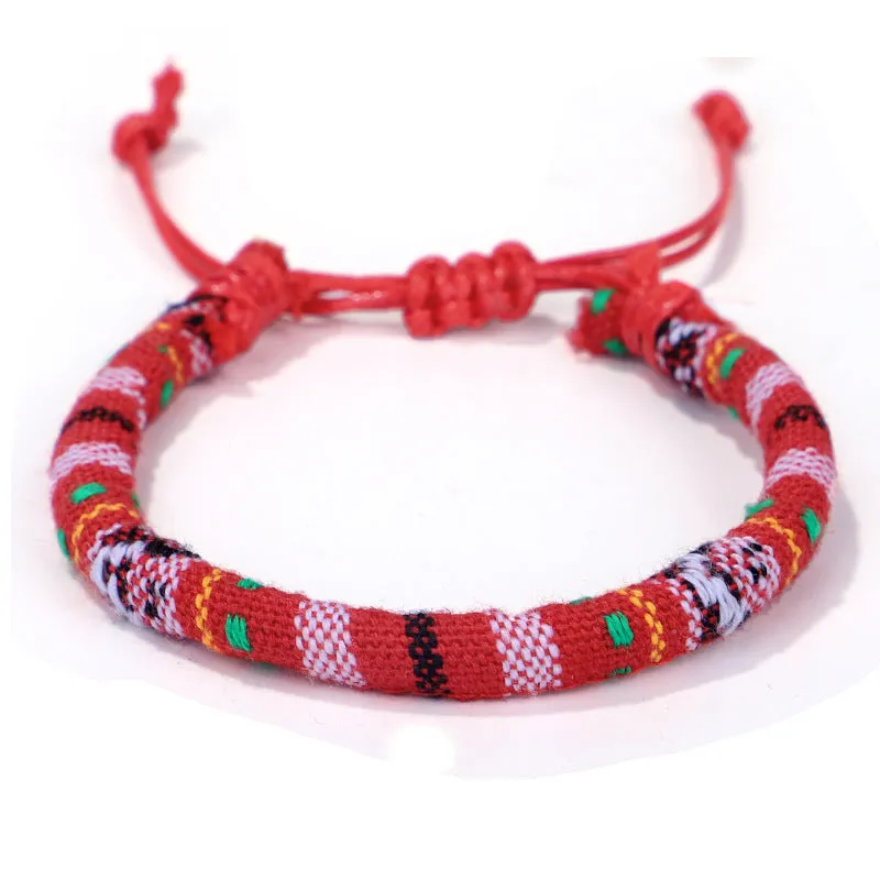 Men's and women's ethnic style colorful cotton rope flower pattern bracelet