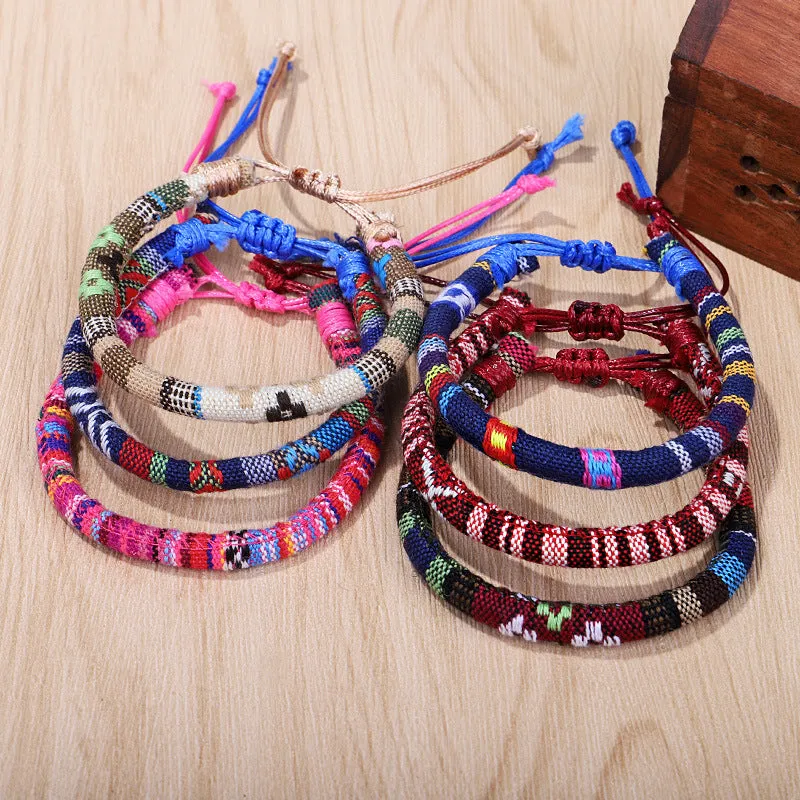 Men's and women's ethnic style colorful cotton rope flower pattern bracelet