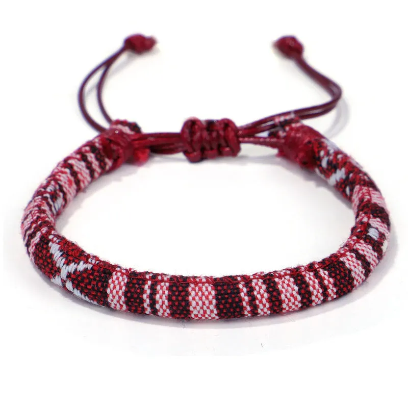 Men's and women's ethnic style colorful cotton rope flower pattern bracelet