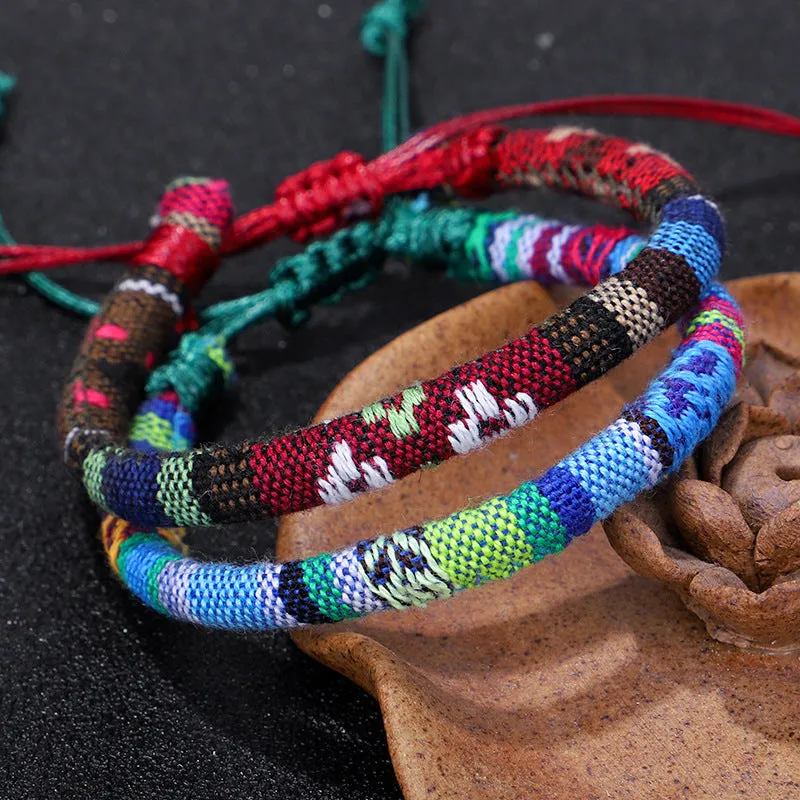Men's and women's ethnic style colorful cotton rope flower pattern bracelet