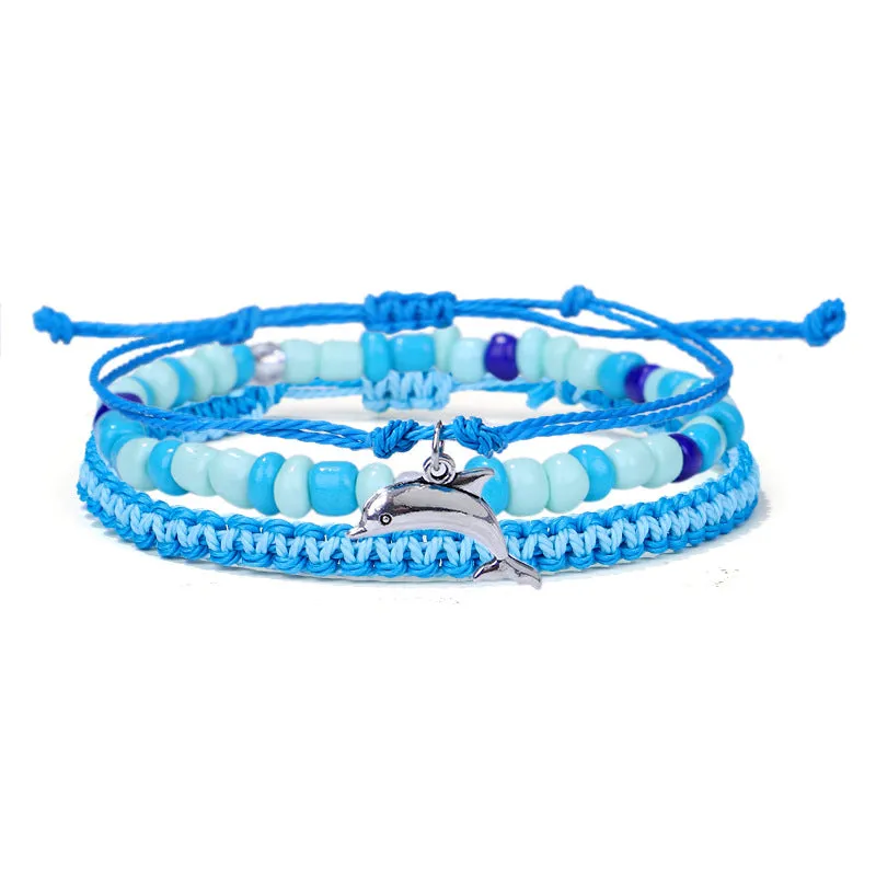 Men's and women's starfish, sea turtle, dolphin, rice bead set bracelet