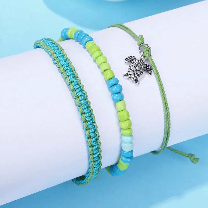 Men's and women's starfish, sea turtle, dolphin, rice bead set bracelet