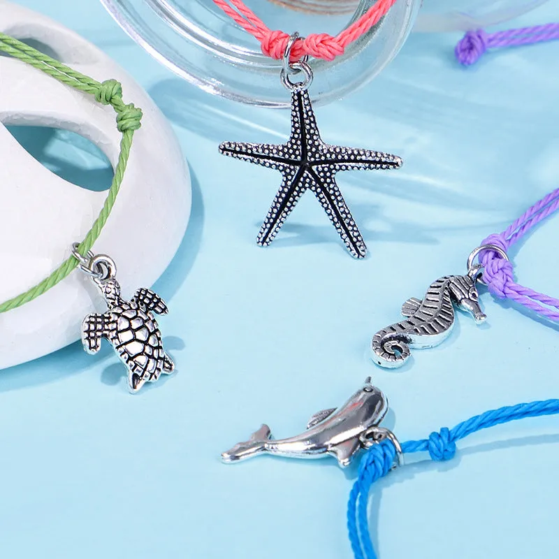 Men's and women's starfish, sea turtle, dolphin, rice bead set bracelet