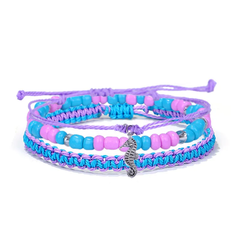 Men's and women's starfish, sea turtle, dolphin, rice bead set bracelet