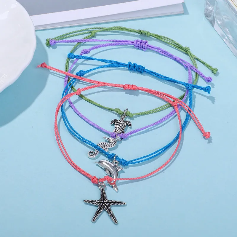 Men's and women's starfish, sea turtle, dolphin, rice bead set bracelet
