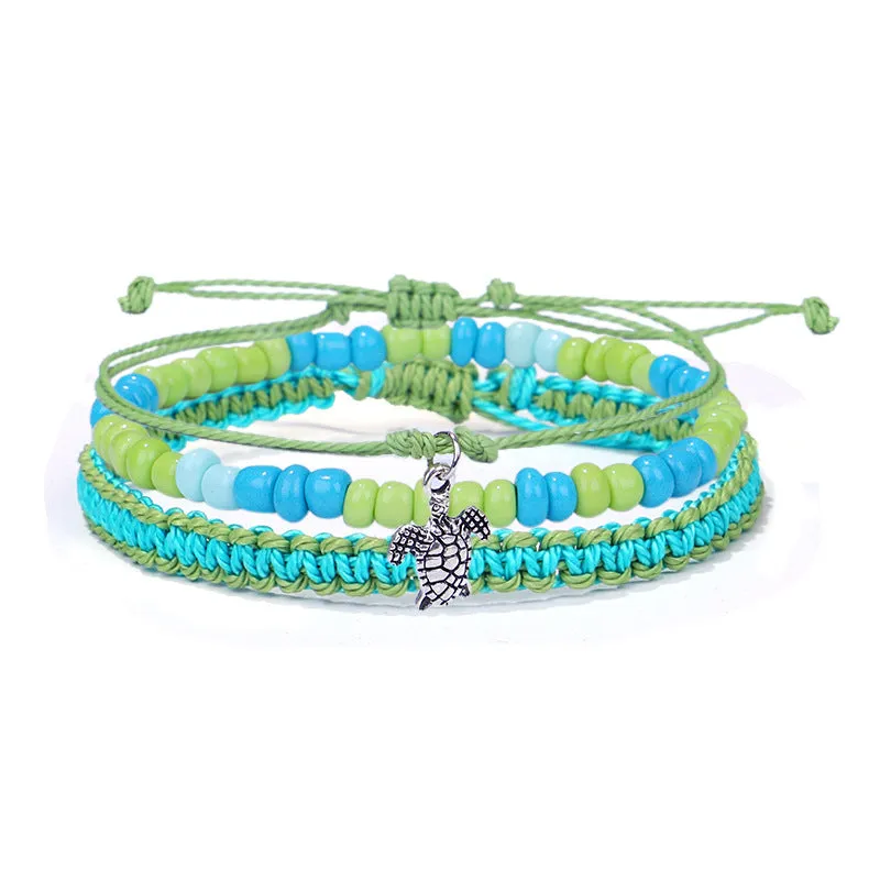 Men's and women's starfish, sea turtle, dolphin, rice bead set bracelet