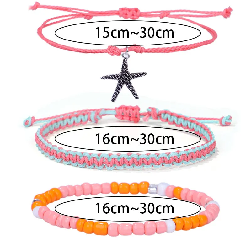 Men's and women's starfish, sea turtle, dolphin, rice bead set bracelet