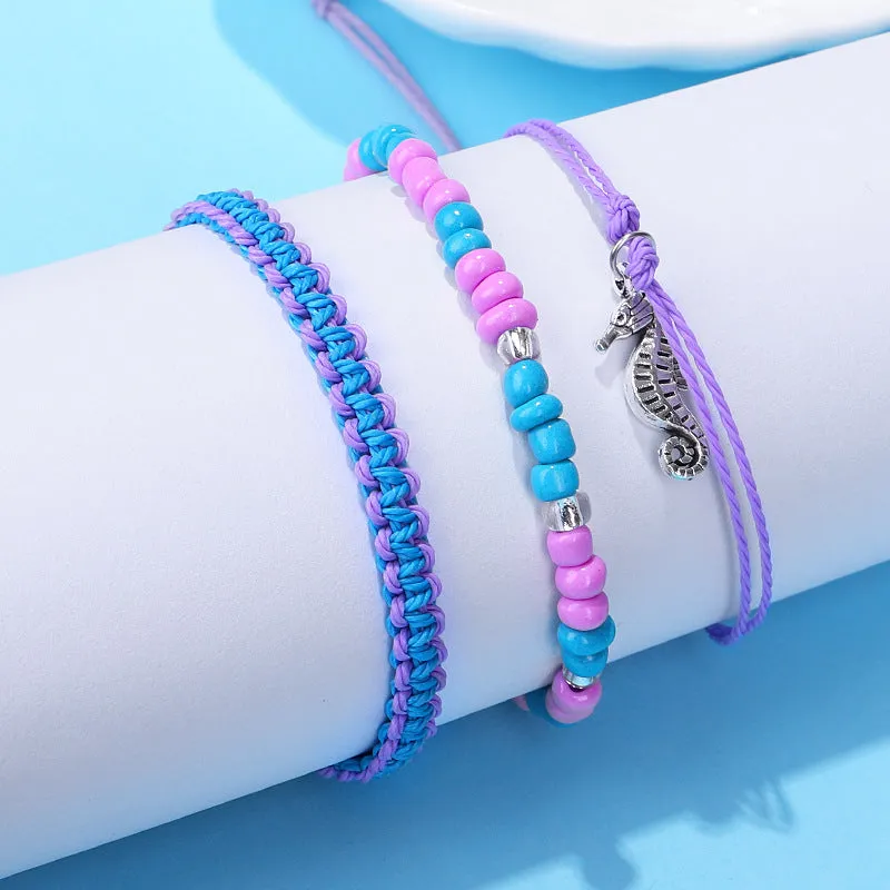 Men's and women's starfish, sea turtle, dolphin, rice bead set bracelet