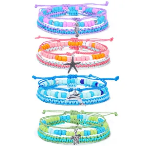 Men's and women's starfish, sea turtle, dolphin, rice bead set bracelet