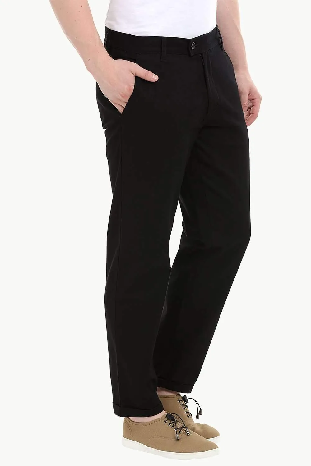 Men's Black Stretchable Straight Twill Pants