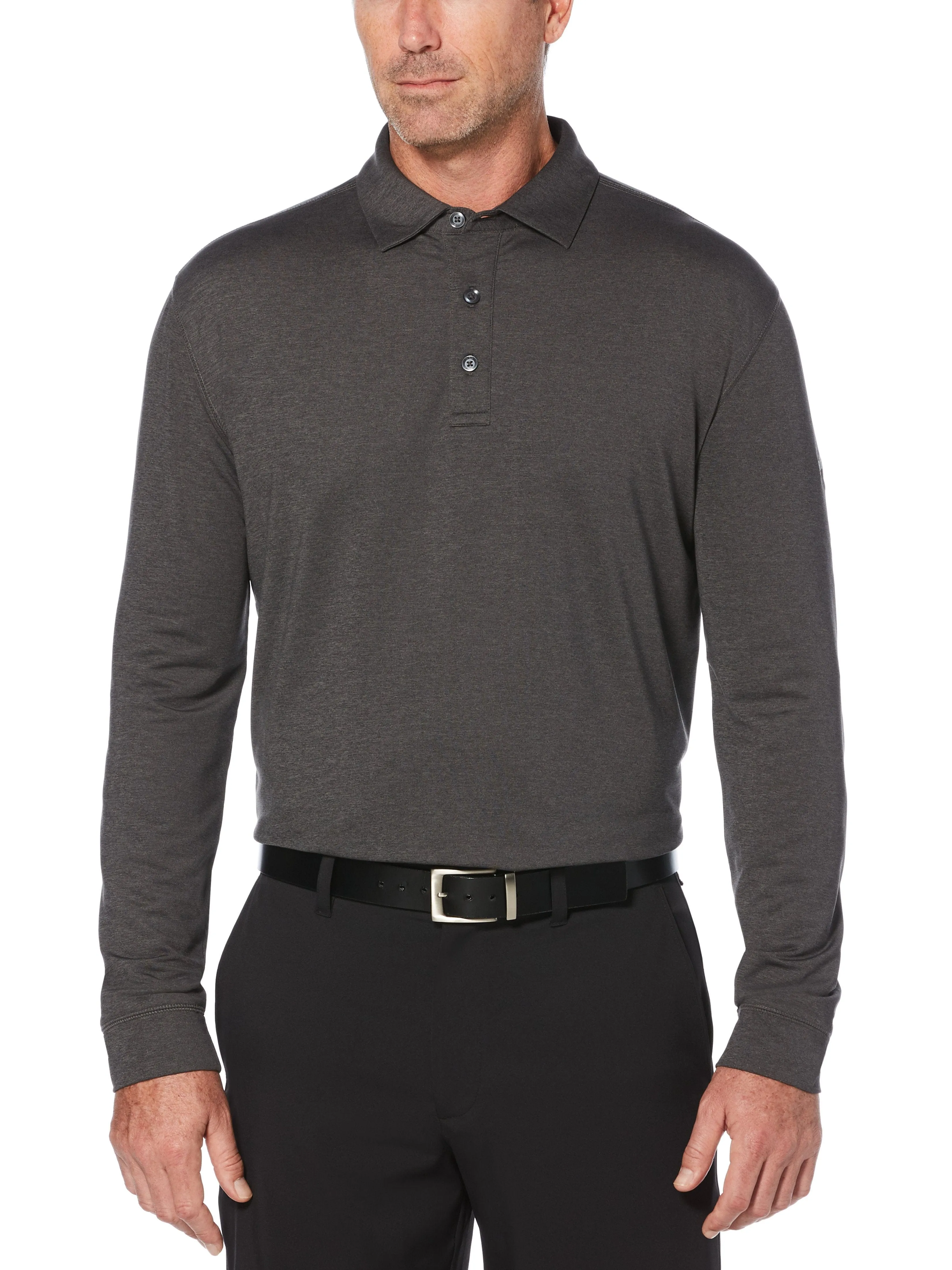 Mens Performance Long Sleeve Heathered Polo