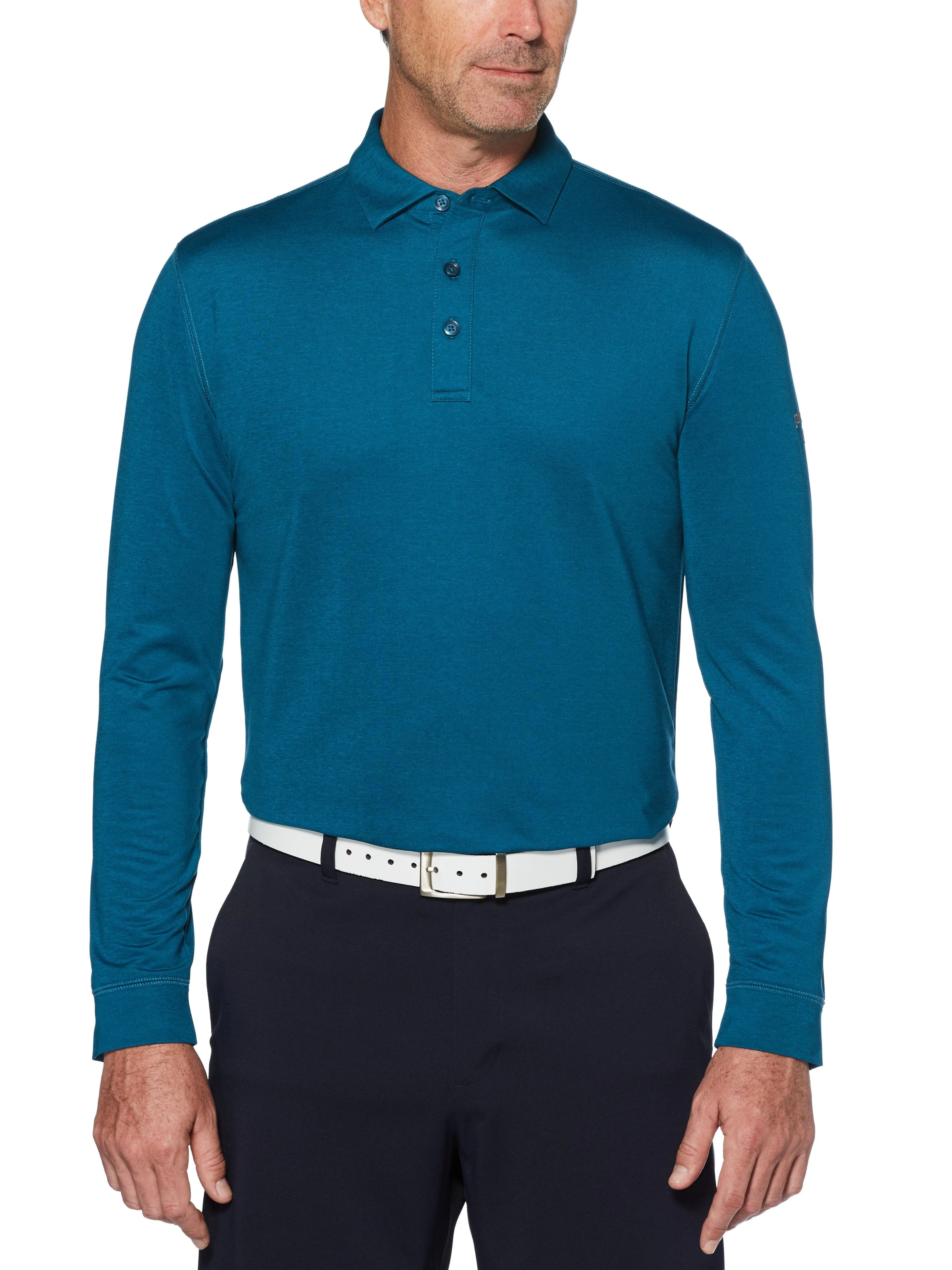 Mens Performance Long Sleeve Heathered Polo