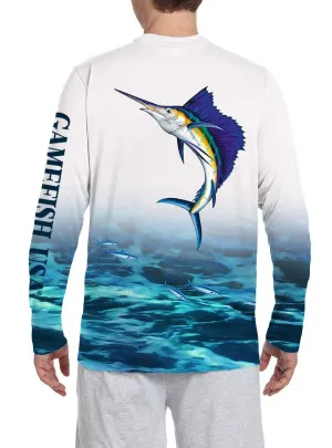 Men's UPF 50 Long Sleeve All Over Print Performance Fishing Shirt Sailfish