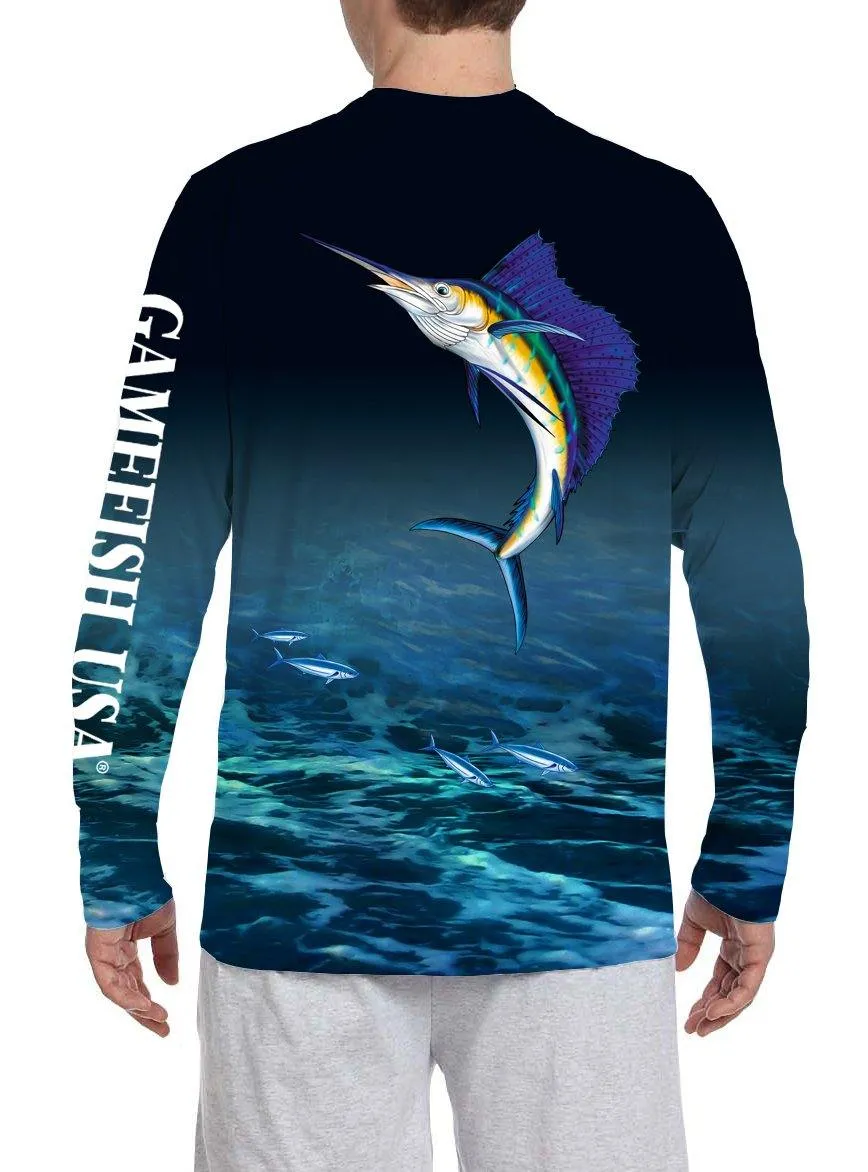 Men's UPF 50 Long Sleeve All Over Print Performance Fishing Shirt Sailfish