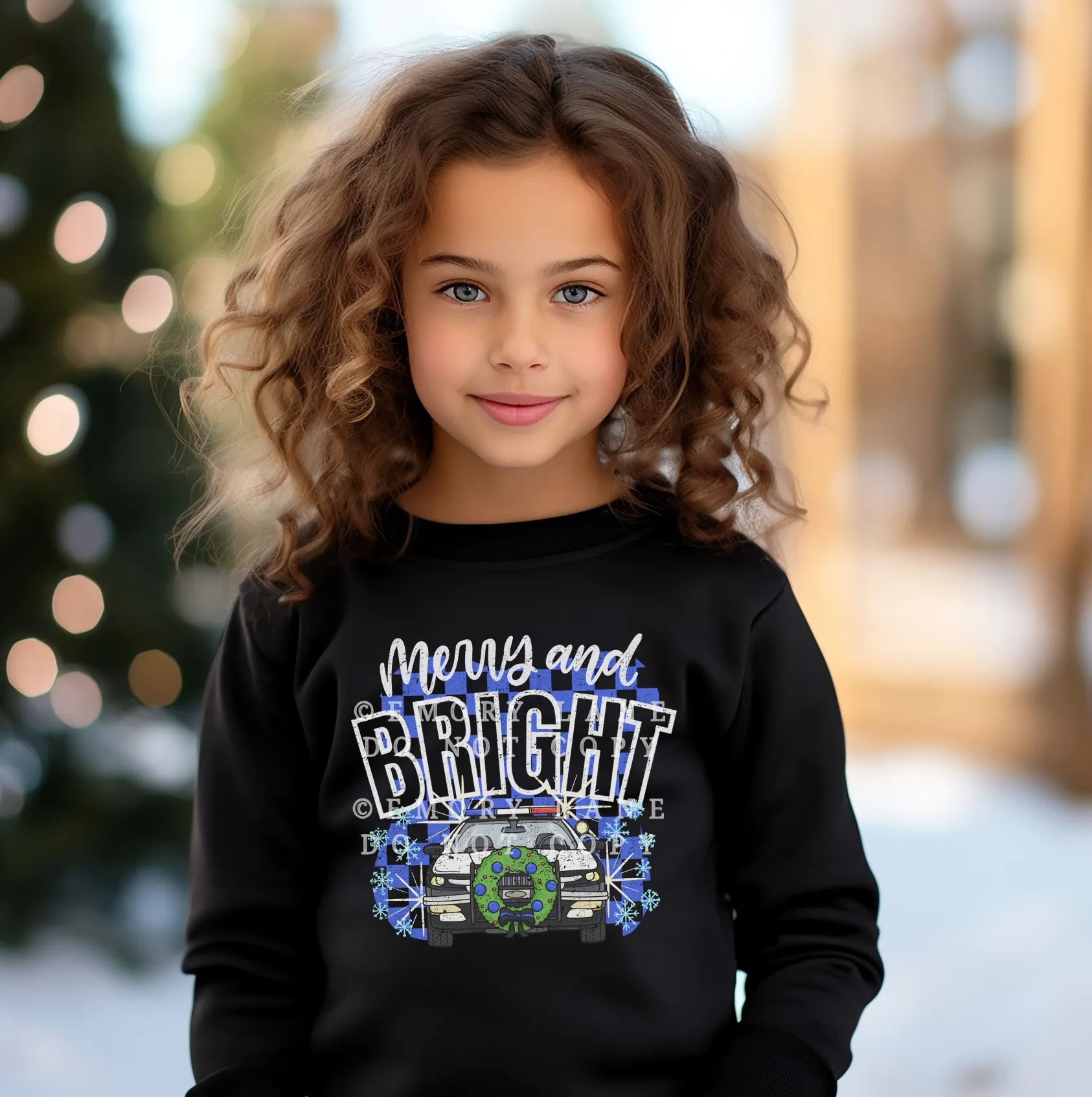 Merry   Bright Checkered POLICE © Youth Sweatshirt