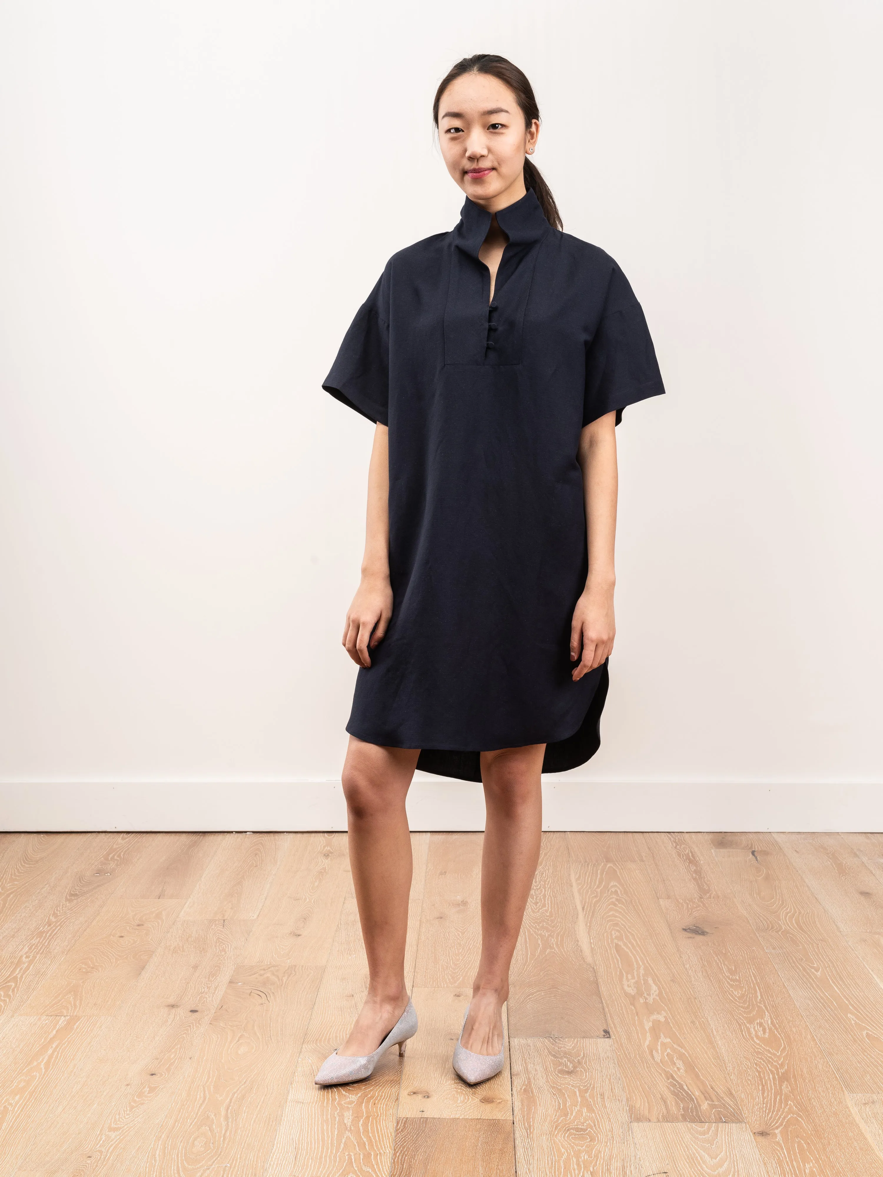 mockneck tunic dress - navy linen