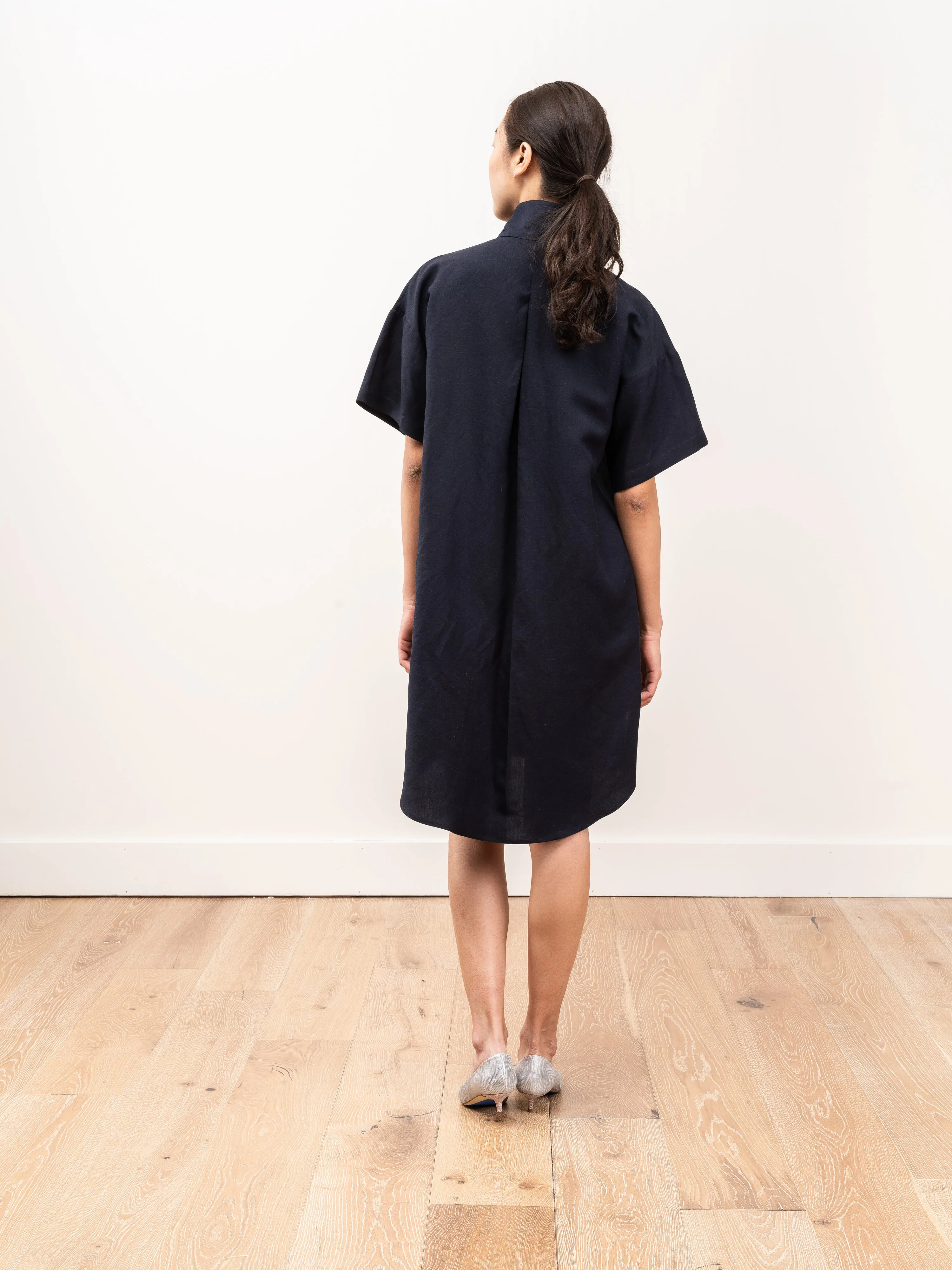 mockneck tunic dress - navy linen