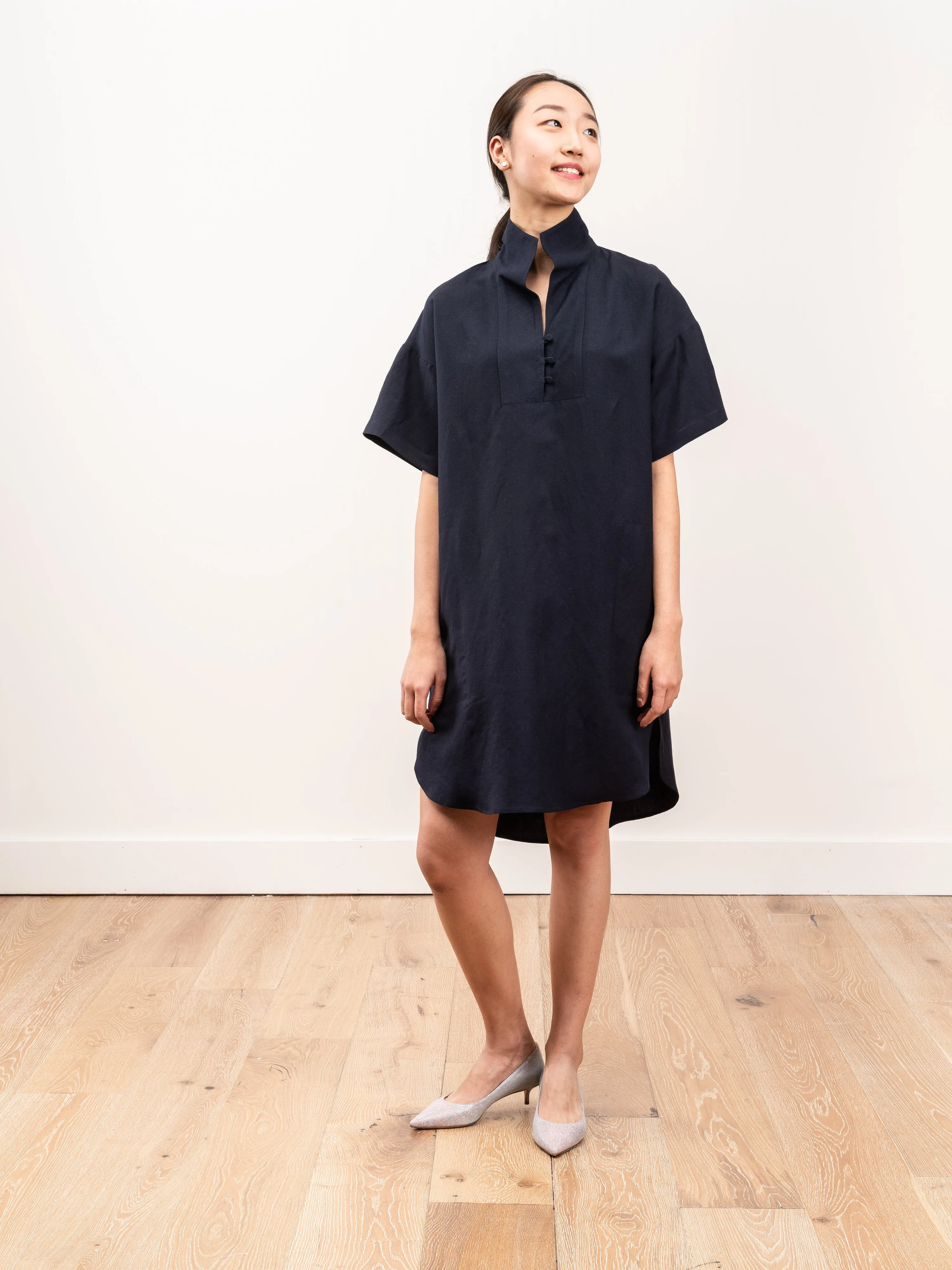 mockneck tunic dress - navy linen