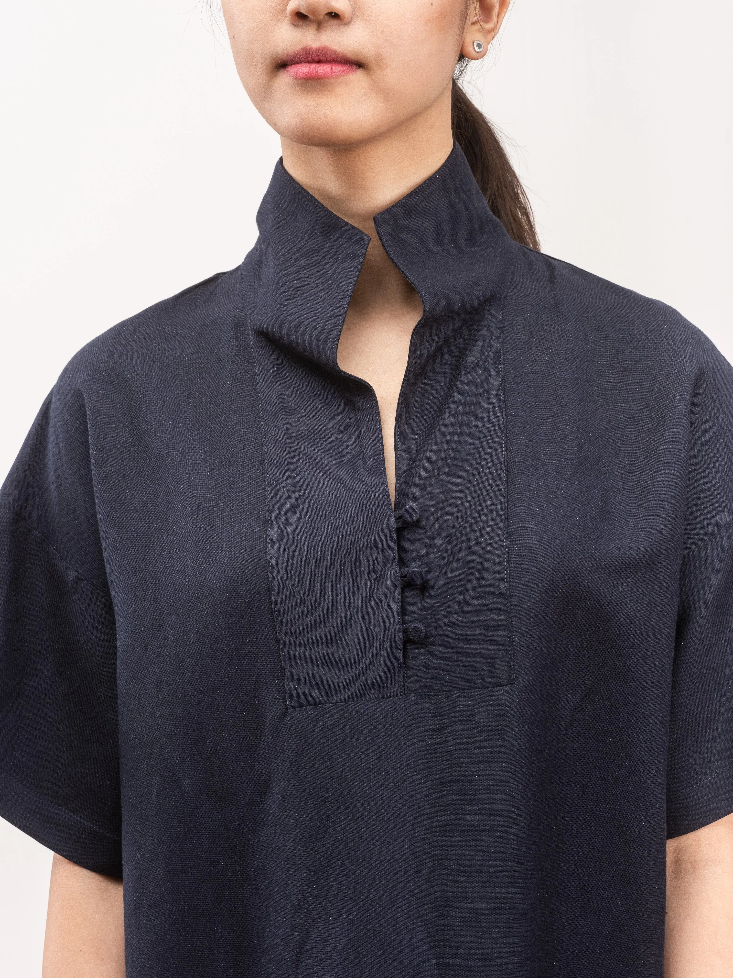 mockneck tunic dress - navy linen