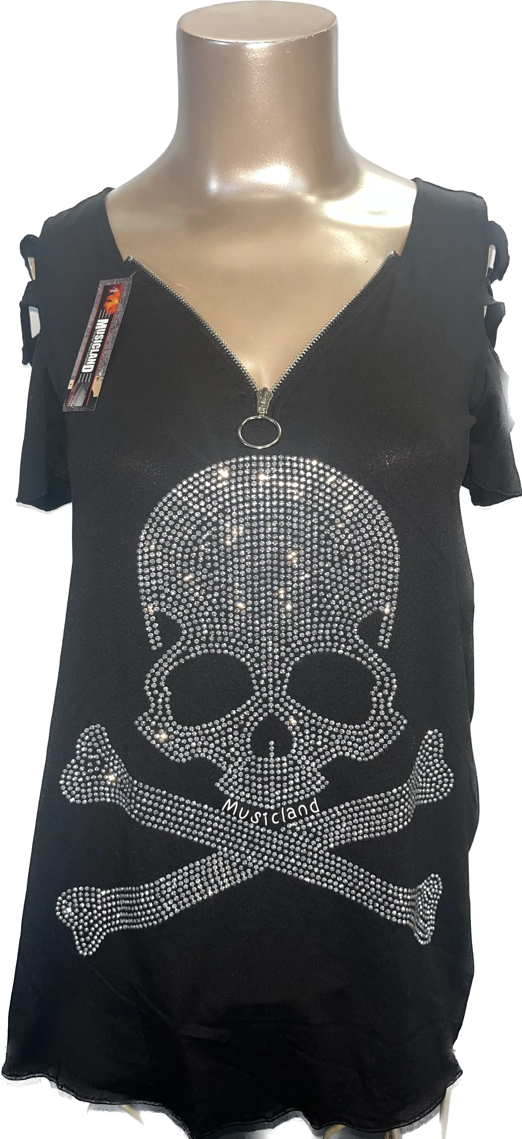 Musicland Skull Rhinestone T Shirt
