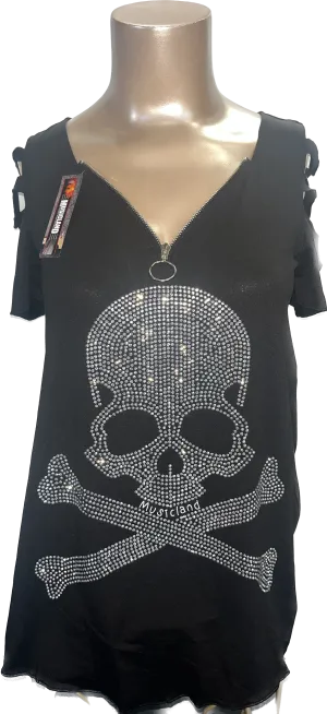 Musicland Skull Rhinestone T Shirt