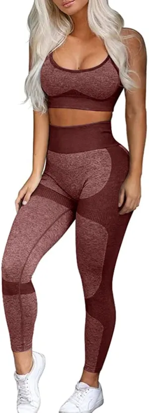 OLCHEE Women’s Workout Sets 2 Piece - Seamless Yoga Leggings and Cross-Strap Sports Bra Gym Outfits Activewear Matching Set - Choco