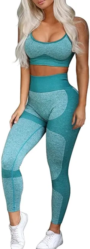 OLCHEE Women’s Workout Sets 2 Piece - Seamless Yoga Leggings and Cross-Strap Sports Bra Gym Outfits Activewear Matching Set - Green