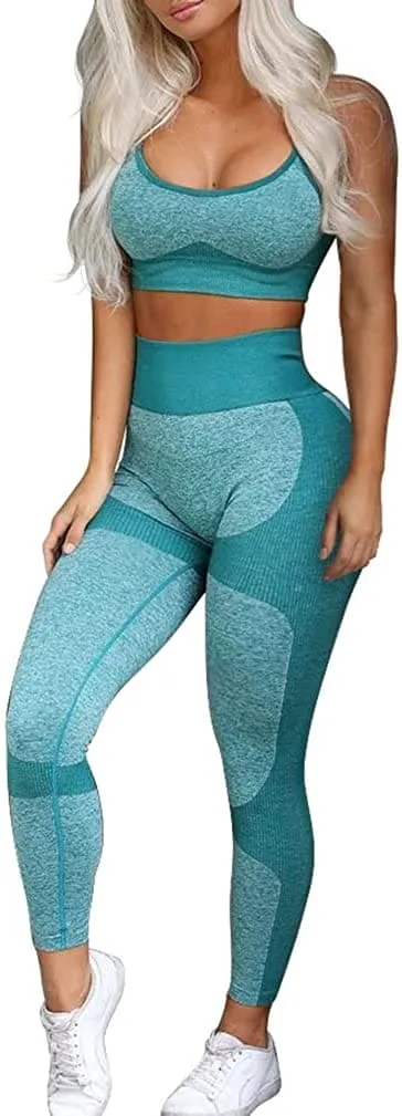 OLCHEE Women’s Workout Sets 2 Piece - Seamless Yoga Leggings and Cross-Strap Sports Bra Gym Outfits Activewear Matching Set - Green