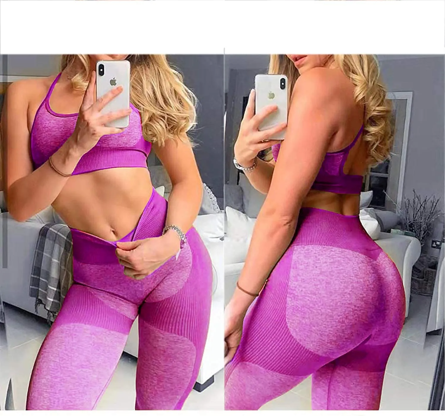 OLCHEE Women’s Workout Sets 2 Piece - Seamless Yoga Leggings and Cross-Strap Sports Bra Gym Outfits Activewear Matching Set - Pink