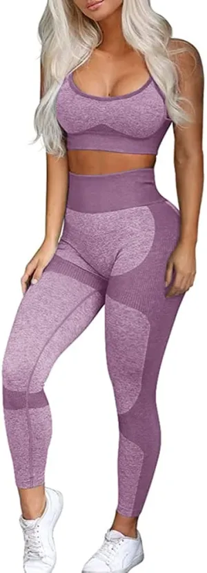 OLCHEE Women’s Workout Sets 2 Piece - Seamless Yoga Leggings and Cross-Strap Sports Bra Gym Outfits Activewear Matching Set - Purple