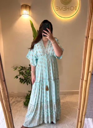 Paisley Turquoise Golden Tasseled Dress