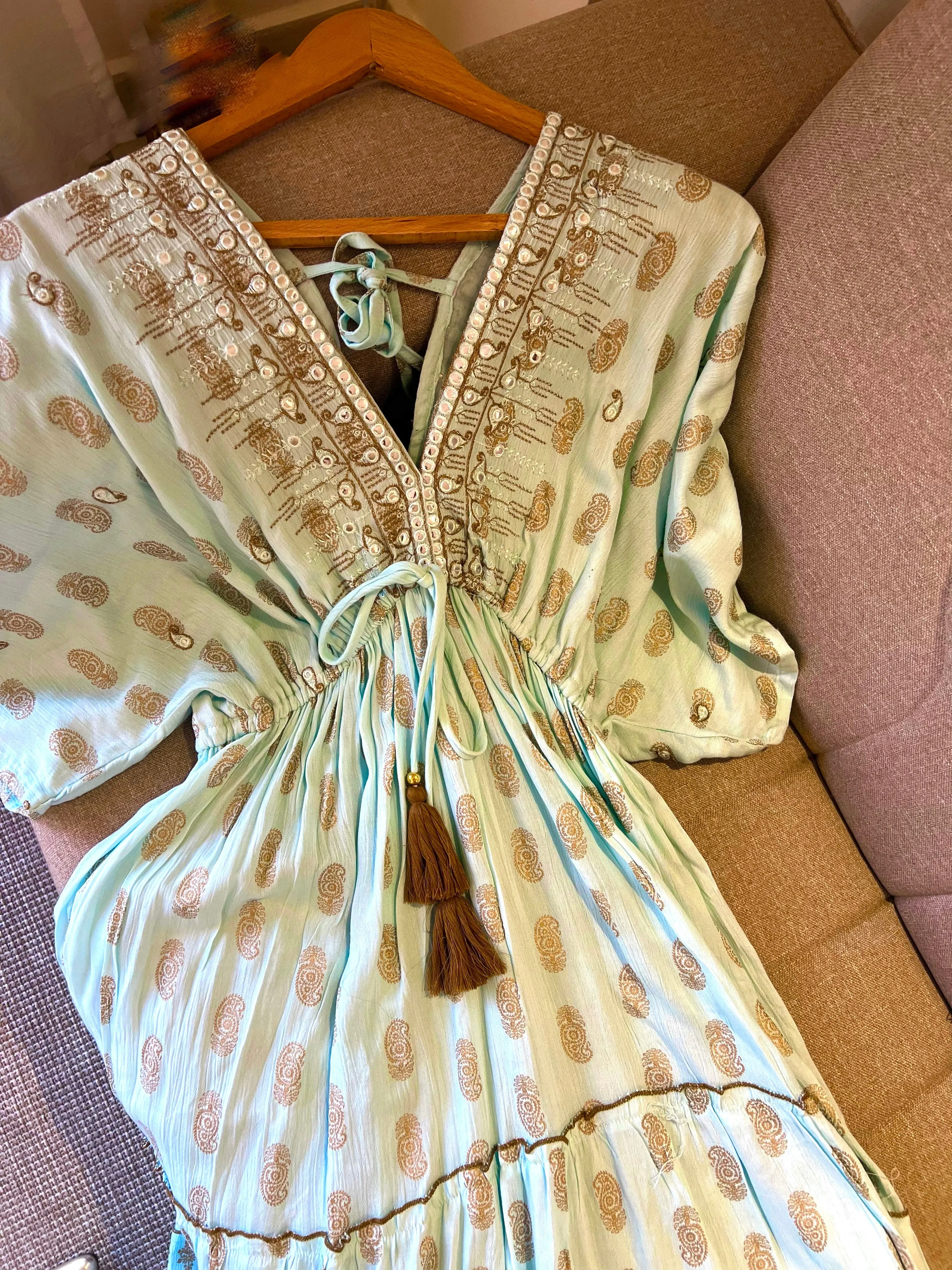 Paisley Turquoise Golden Tasseled Dress