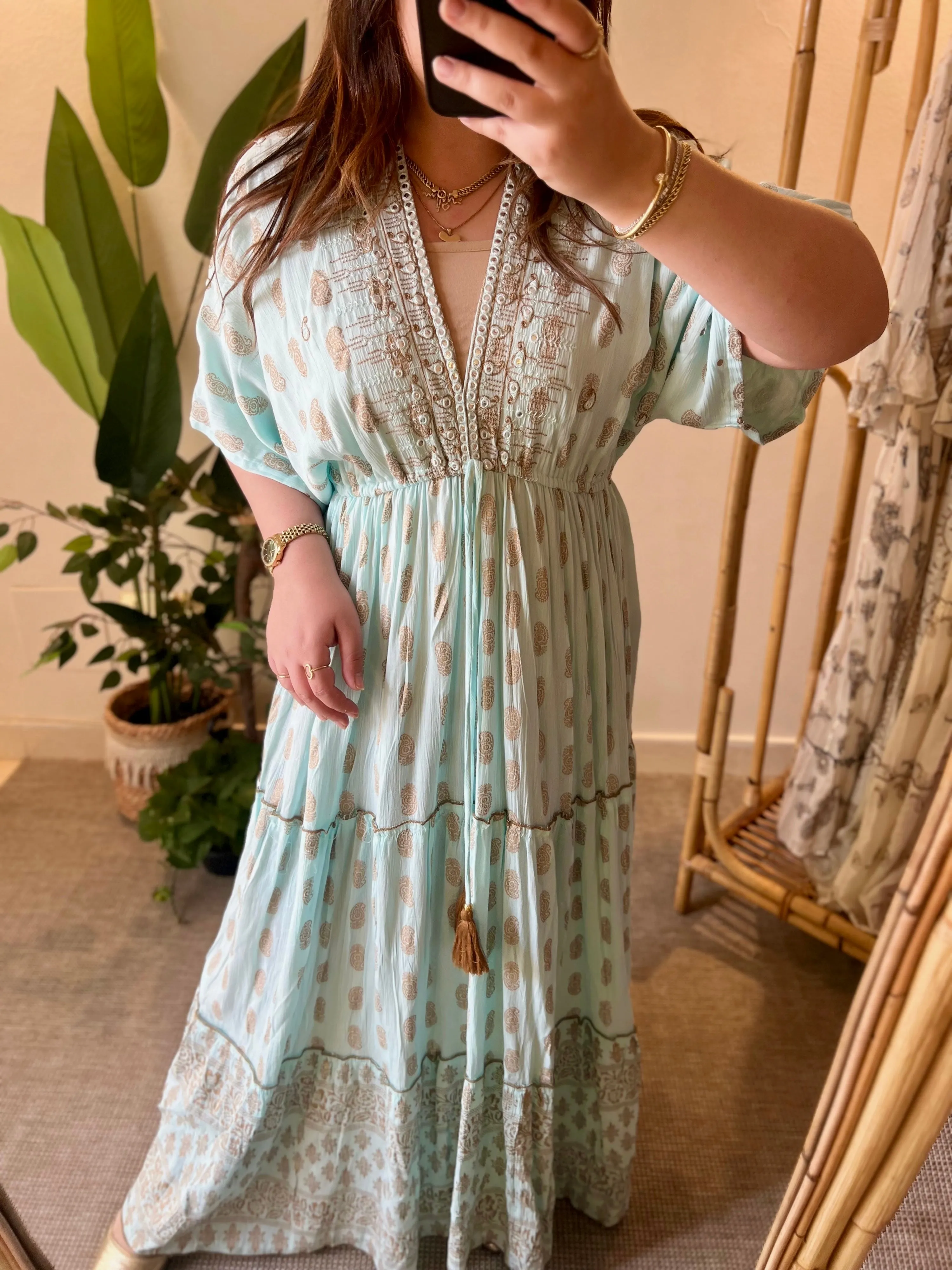 Paisley Turquoise Golden Tasseled Dress