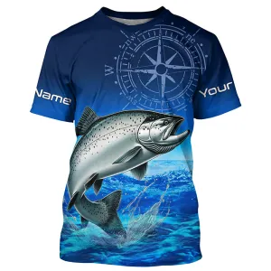 Personalized Chinook salmon Blue Performance Fishing T-Shirts, compass tournament Shirts NQS5986