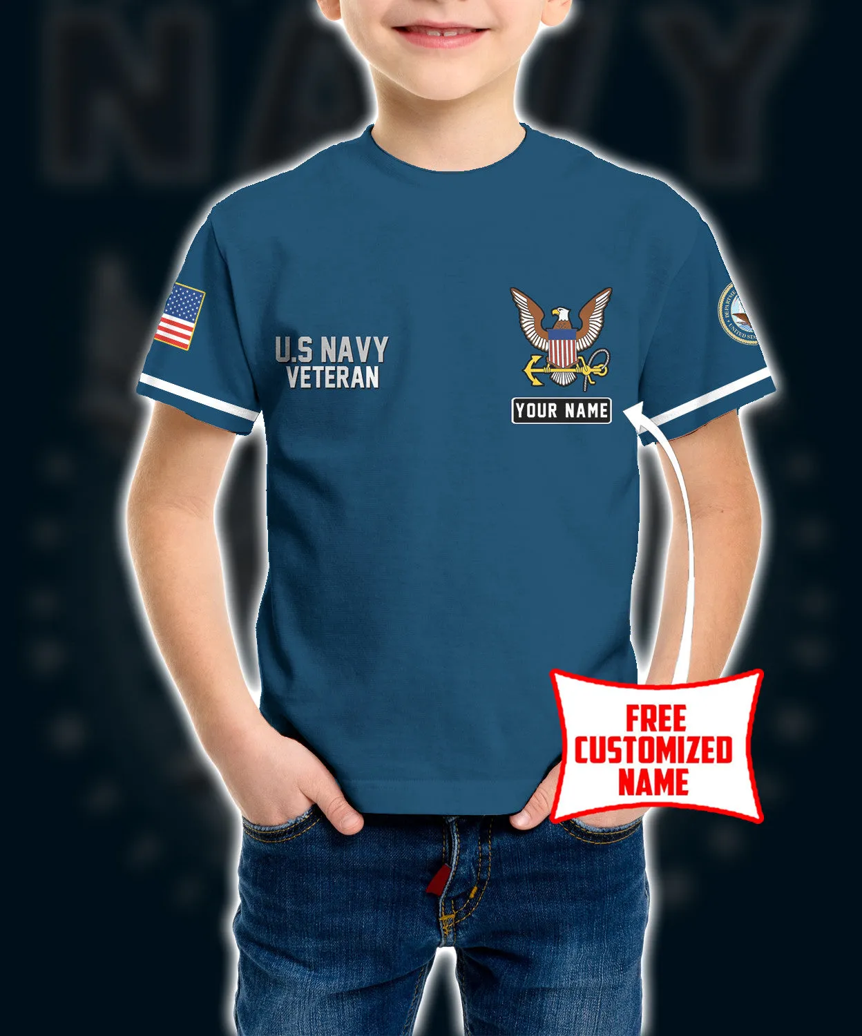 Personalized Custom Name 3D US Navy Veteran Ver2 Kid Tshirt QT303180