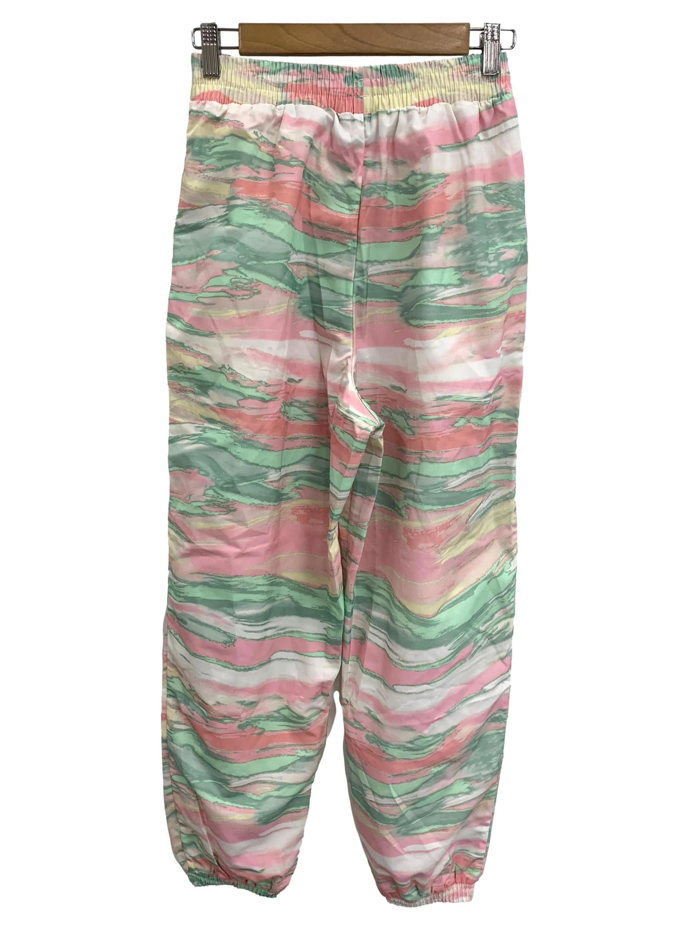 Pink Green Abstract Printed Nylon Pants