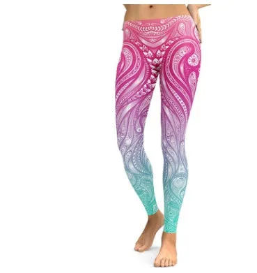 Pink Turquoise Mandala Weave Yoga/Workout Leggings
