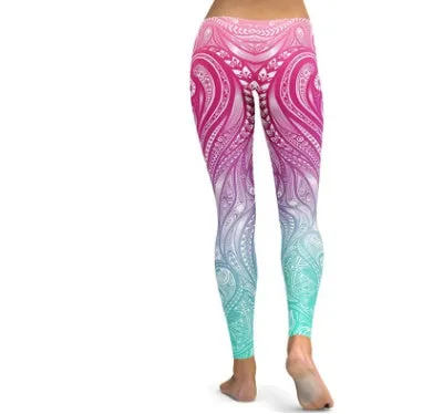 Pink Turquoise Mandala Weave Yoga/Workout Leggings