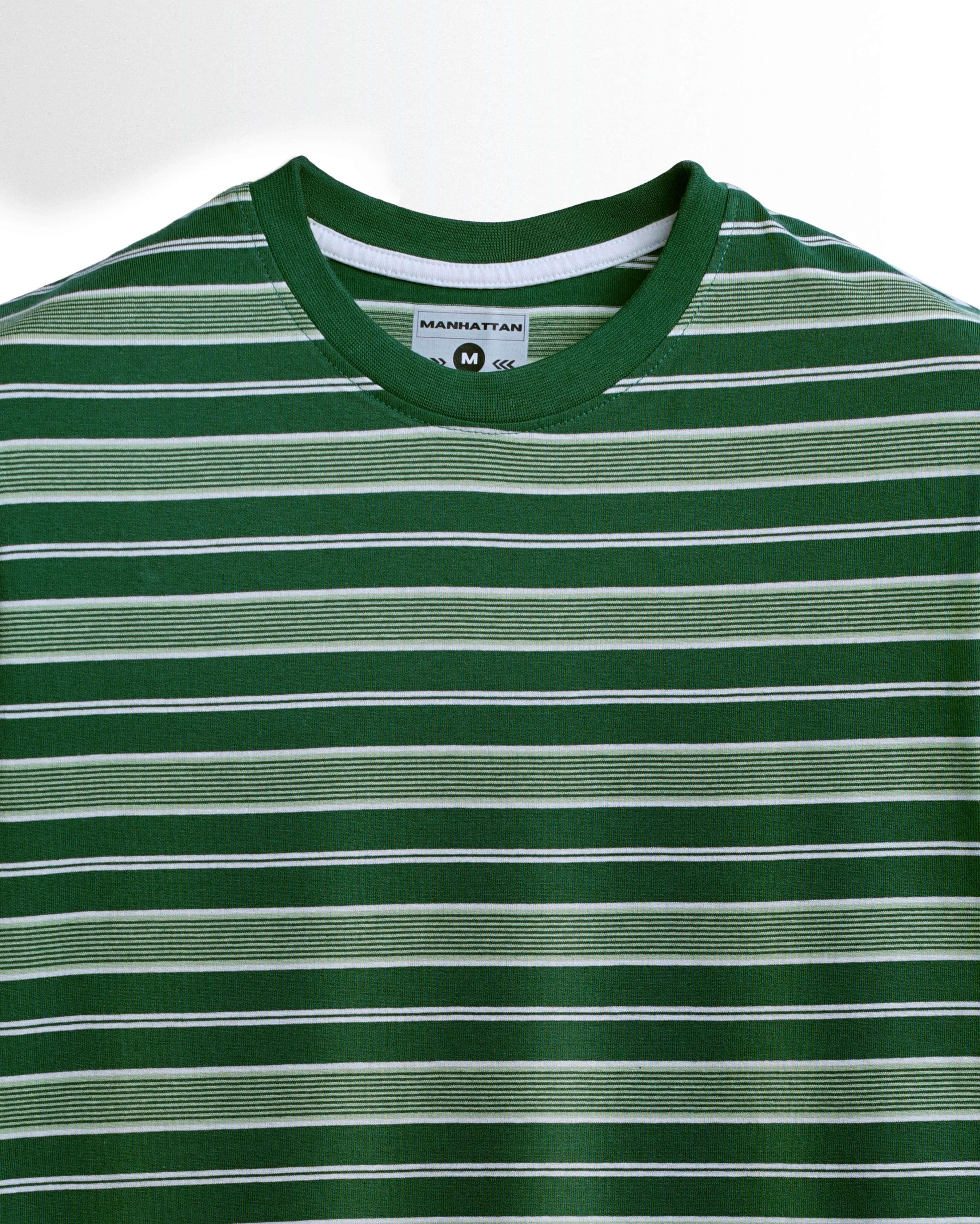 Premium Yarn Striped Cotton T-Shirts (Green/White)