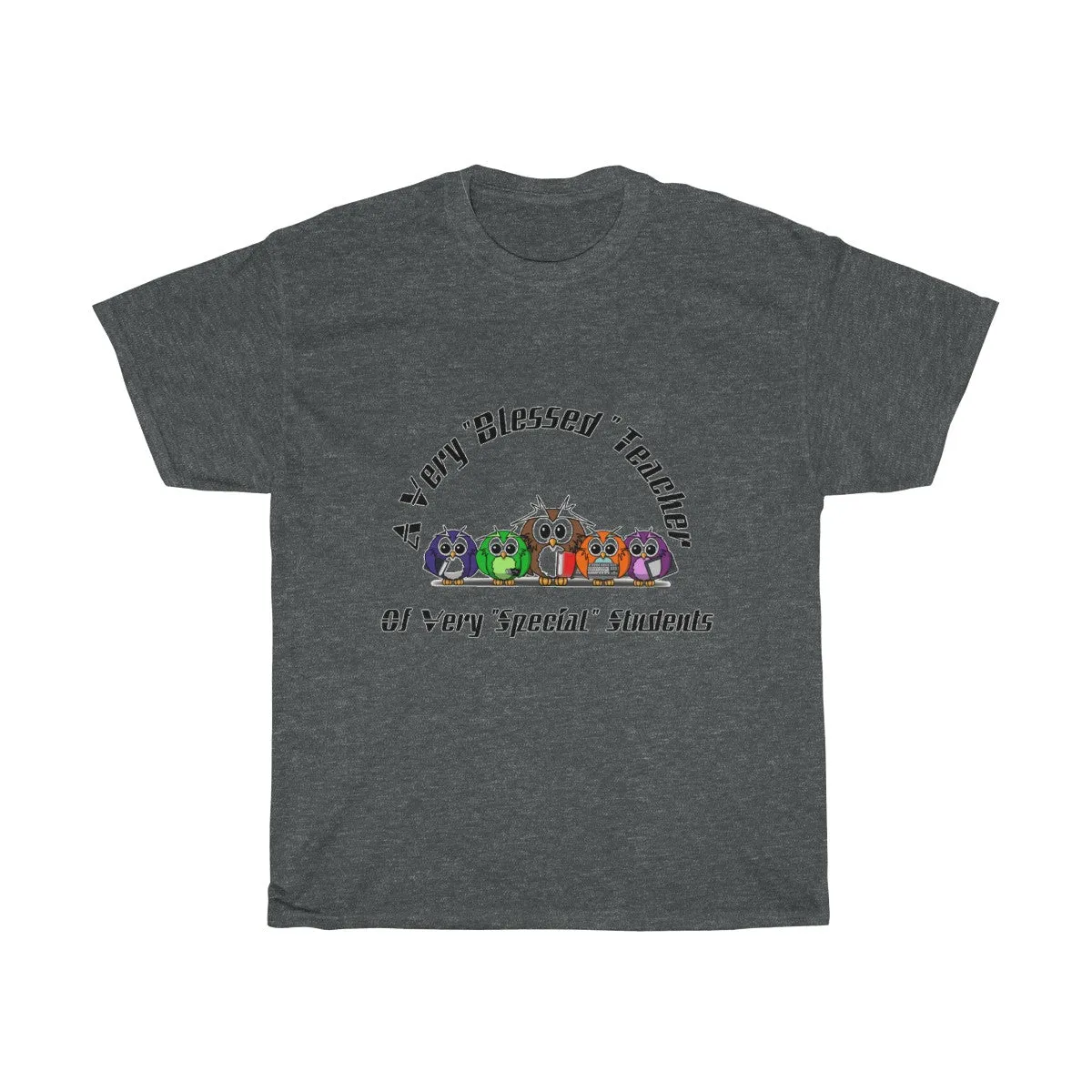 "Blessed Owl Teacher" Black Letters Unisex Heavy Cotton Tee